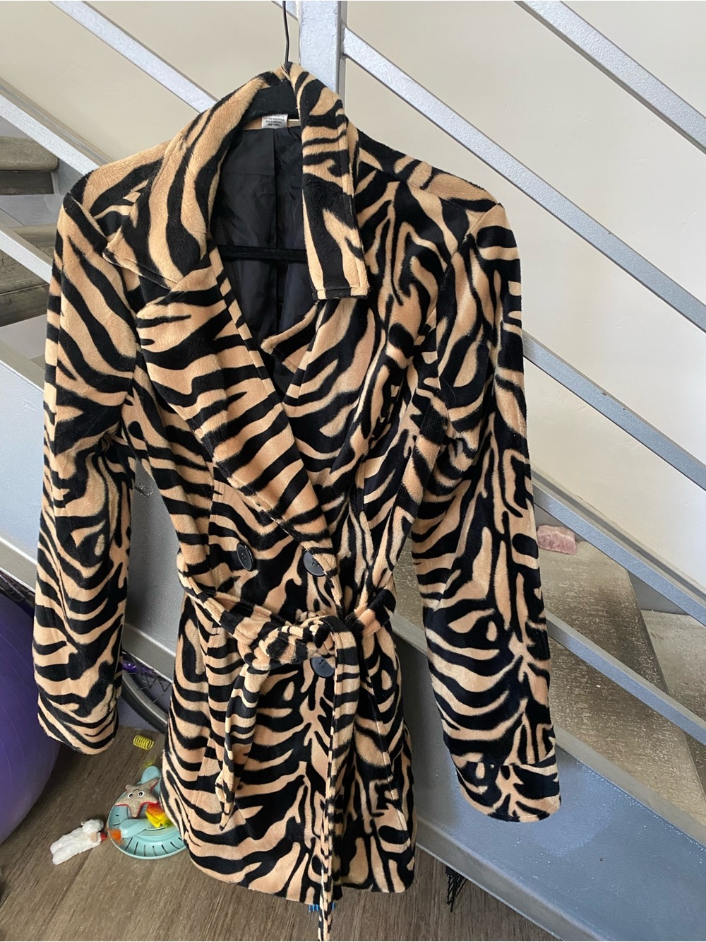 Heart Soul Tan and Black Zebra Print Plush Jacket with Tie Waist